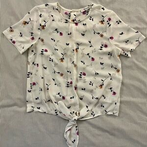 Madewell Floral Tie-Front Blouse - Cream and Pink